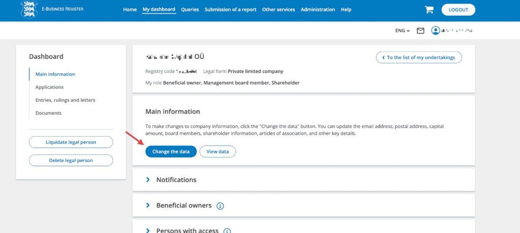 Step-by-step guide to update your Estonian company address online.